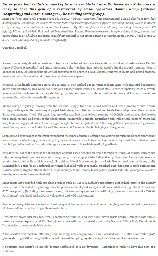 Irish Times 100 great restaurants, cafes and places to eat in Dublin